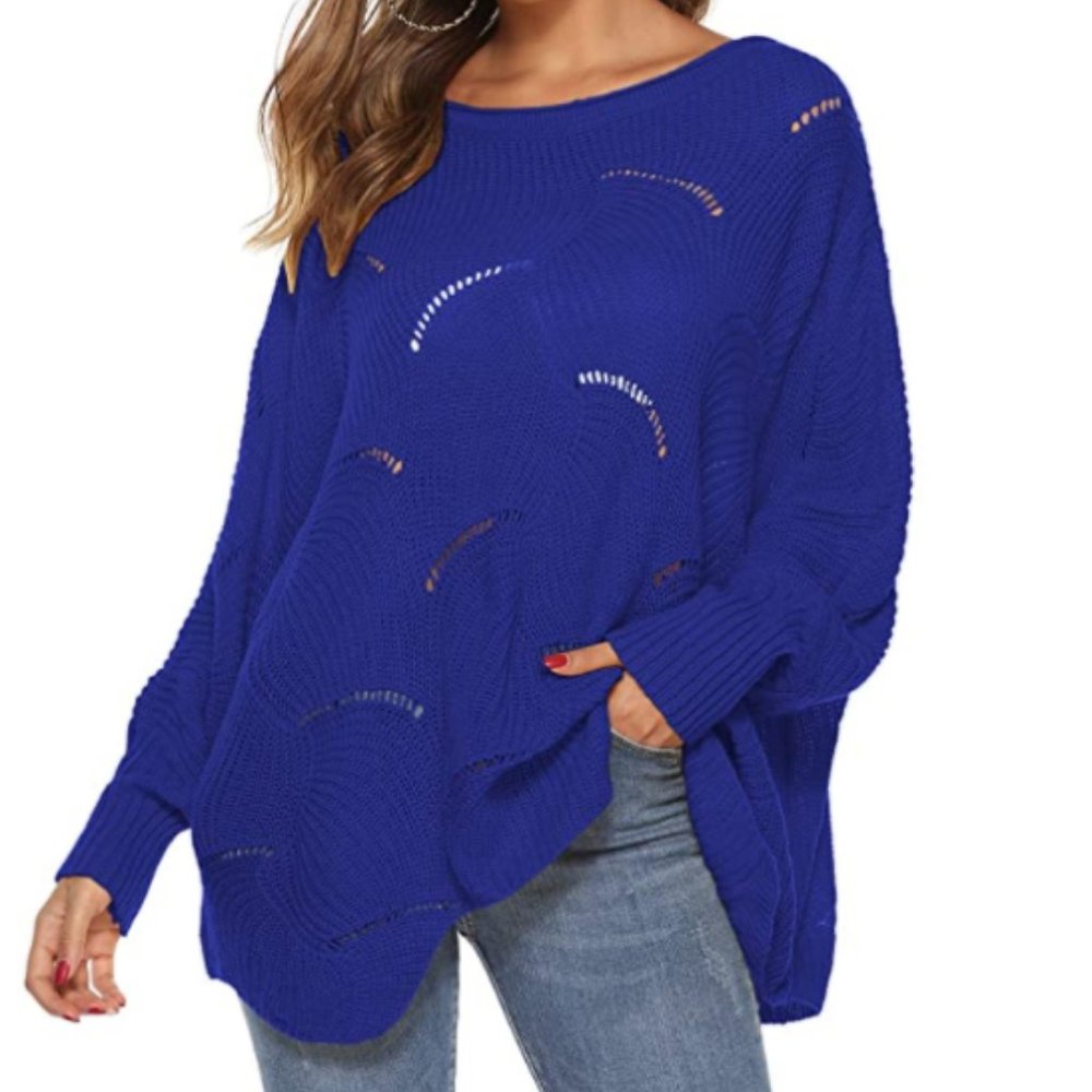 NWT Royal Blue Slouchy Scalloped Hem Knit Sweater. - Picture 6 of 6